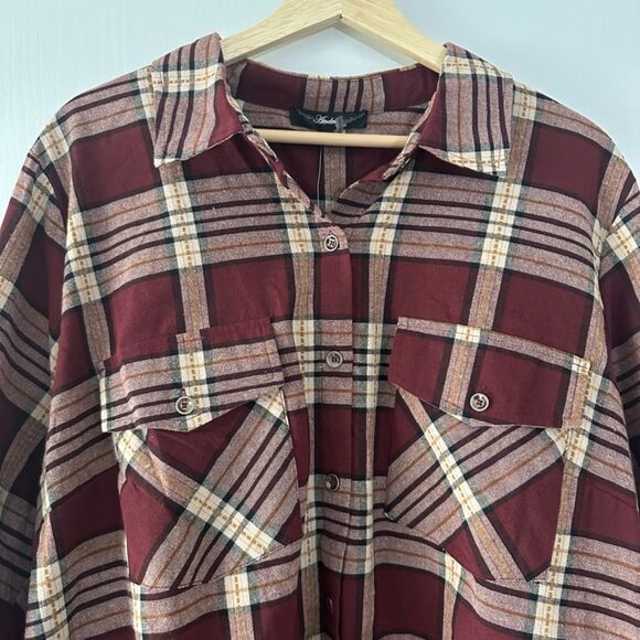 Andree By Unit Plaid Long Sleeve Button Down Cactus Embroidered Red NWT Plus 1X - Picture 4 of 9